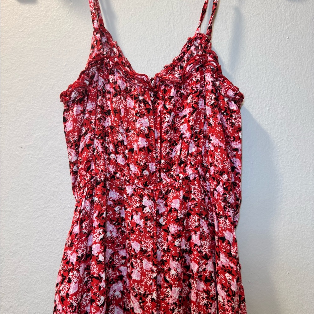 Red Floral Spaghetti-Strap Jumpsuit - Picture 8 of 12